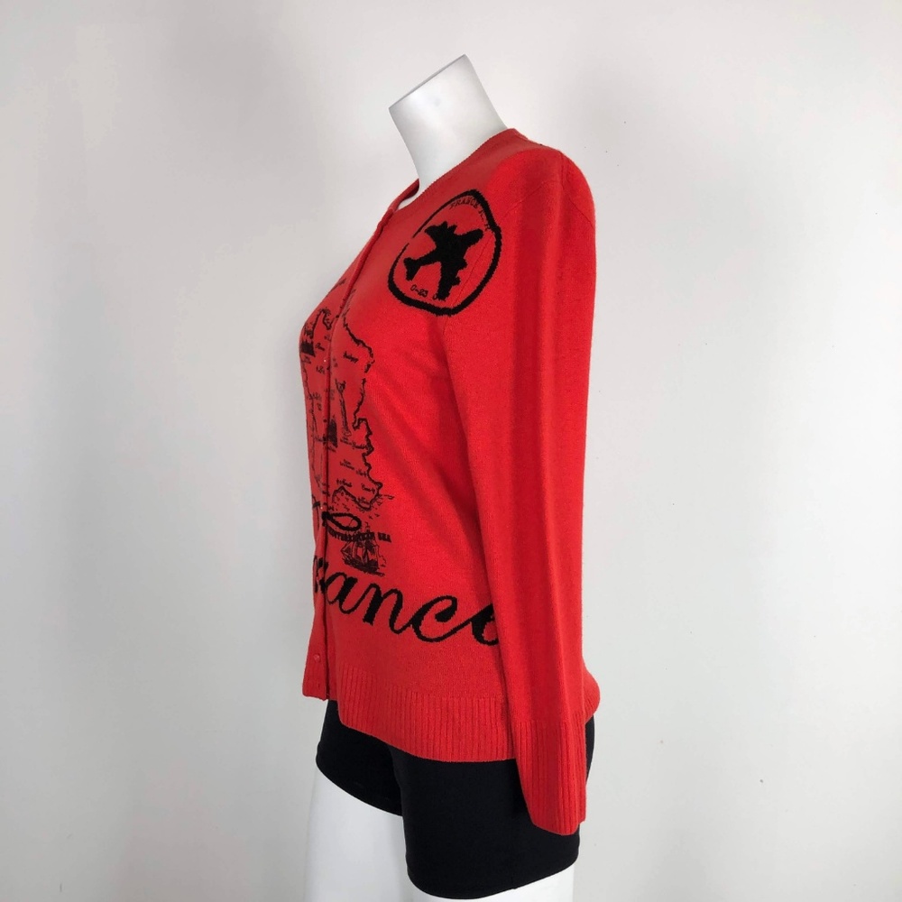 J.Crew Map of France Wool Cashmere Cardigan Red - Picture 5 of 8